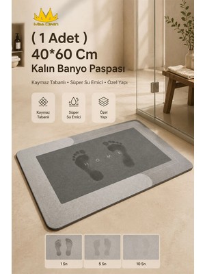 Missclean ( 1 Adet )  Banyo Paspası Kaymaz Tabanlı Su Emici Yapı Kare