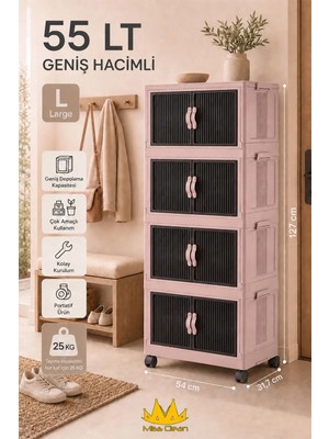 Missclean 4'lü Özel Set Çok Amaçlı Kapaklı Portatif İstiflenebilir Organizer Dolap Tekerlekli