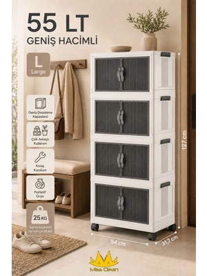 Missclean 4'lü Özel Set Çok Amaçlı Kapaklı Portatif İstiflenebilir Organizer Dolap Tekerlekli