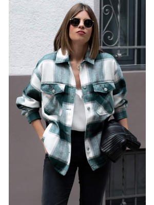 Madmext Yeşil Over Size Oduncu Gömlek MG042