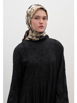 Fresh Scarfs Cherry Blossom Desen Pamuklu Viskon Eşarp Siyah