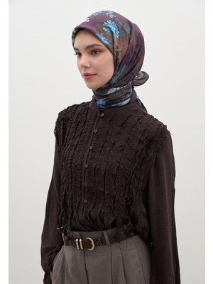 Fresh Scarfs Ditsy Leaves Desen Pamuklu Viskon Eşarp Lacivert