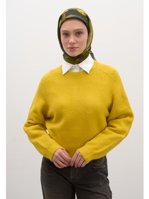 Fresh Scarfs Ditsy Leaves Desen Pamuklu Viskon Eşarp Yağ Yeşili