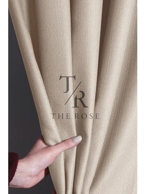 The Rose Bej Ultra Keten Fon Pilesiz Ekstrafor Büzgülü Kornişli Kullanıma Hazır Tek Kanat Lüks Fon