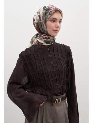 Fresh Scarfs Ditsy Leaves Desen Pamuklu Viskon Eşarp Bej