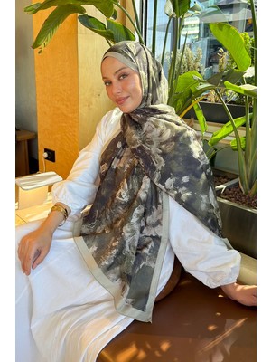 Lamelif Gül Çiçek Desen Lara Soft Şal Haki