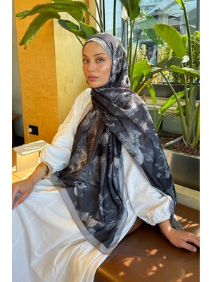Lamelif Gül Çiçek Desen Lara Soft Şal Siyah