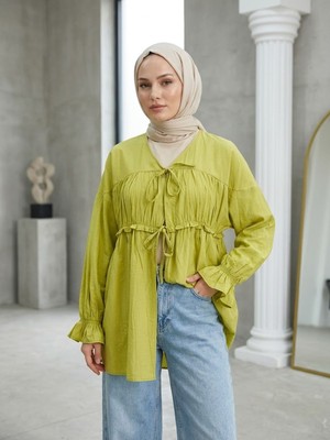 Foremia Büzgülü Bağlamalı Tunik-Yağ Yeşili -
