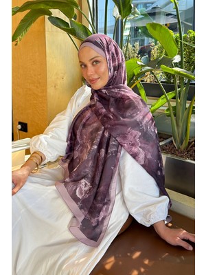 Lamelif Gül Çiçek Desen Lara Soft Şal Mürdüm