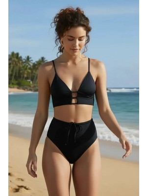 Çamaşır Kenti Kadın Siyah Yüksek Bel Toparlayıcı Bikini Takımı