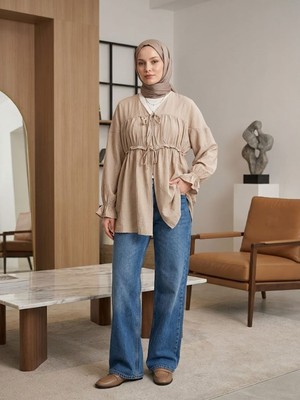 Foremia Büzgülü Bağlamalı Tunik-Vizon -