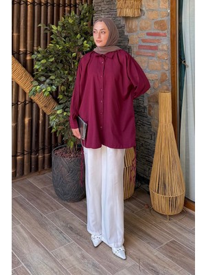 Oversize Gömlek Bordo