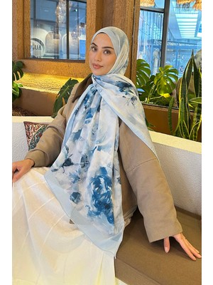 Lamelif Gül Desen Bambu Şal Bebe Mavisi
