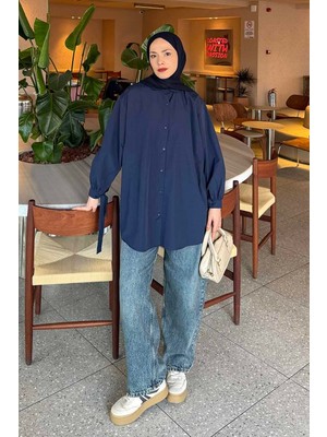 Kol Detaylı Gömlek 
oversize Gömlek Lacivert