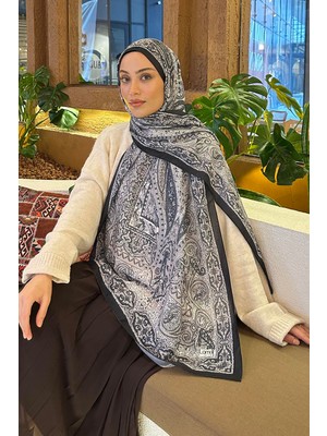 Lamelif Retro Desen Soft Şal Siyah