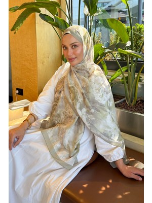 Lamelif Gül Çiçek Desen Lara Soft Şal Mint Yeşili