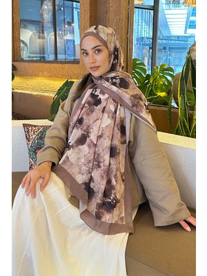 Lamelif Batik Çiçek Desen Bambu Şal Toprak
