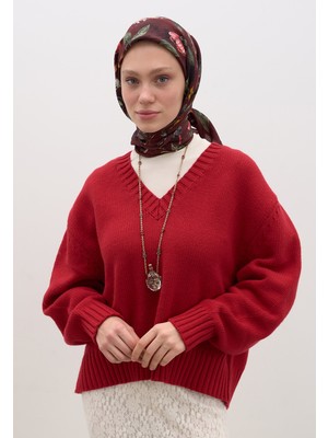 Fresh Scarfs Flower Rain Desen Pamuklu Viskon Eşarp Bordo