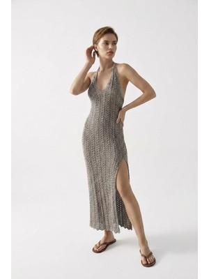 Neden Tekstil Beachwear Boyundan Bağlamalı Ajurlu Triko Plaj Elbisesi
