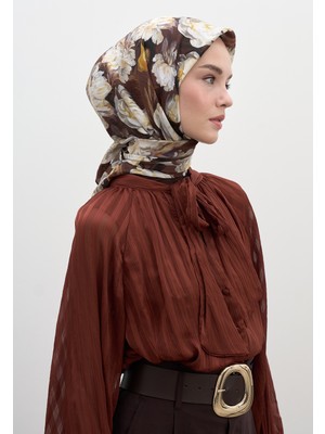 Fresh Scarfs Lotus Desen Pamuklu Viskon Eşarp Sıcak Kahve