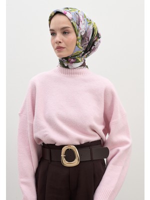 Fresh Scarfs Lotus Desen Pamuklu Viskon Eşarp Mürdüm