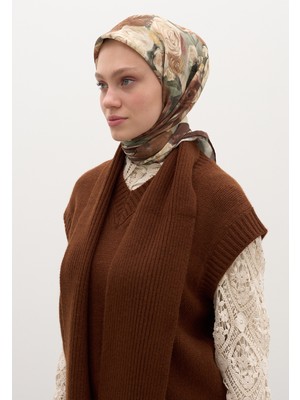 Fresh Scarfs Rose Breeze Desen Pamuklu Viskon Eşarp Sıcak Kahve