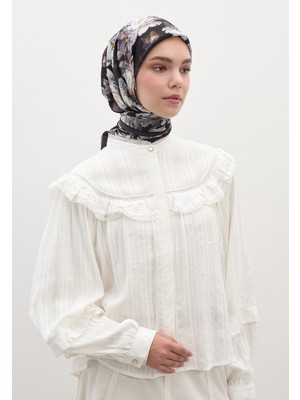 Fresh Scarfs Lotus Desen Pamuklu Viskon Eşarp Mor