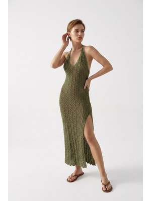 Neden Tekstil Beachwear Boyundan Bağlamalı Ajurlu Triko Plaj Elbisesi
