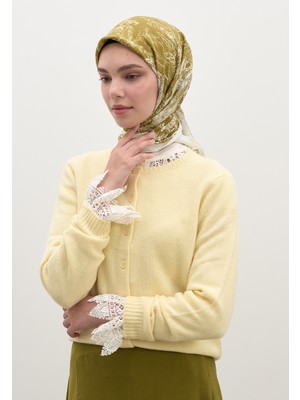Fresh Scarfs Secret Elegance Desen Pamuklu Viskon Eşarp Yağ Yeşili