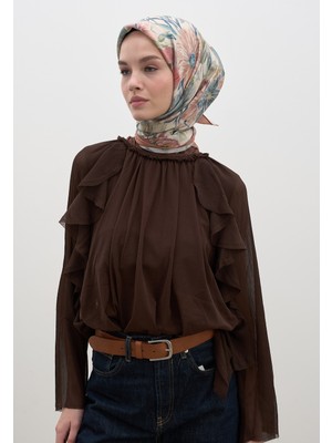 Fresh Scarfs Vintage Garden Desen Pamuklu Viskon Eşarp Somon