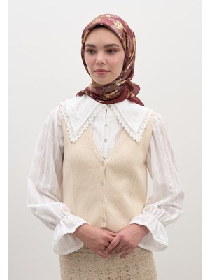 Fresh Scarfs Reverie Desen Pamuklu Viskon Eşarp Bordo
