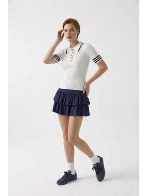 Neden Tekstil Kadın Polo Yaka Düğmeli Kısa Kollu Triko Bluz