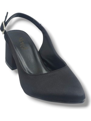 Mengi 694-26 Saten Arkası Açık Kalın Topuk Kadın Ayakkabı(6cm)