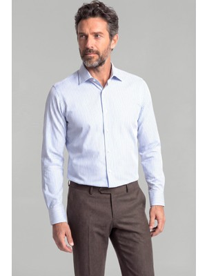 Bisse Mavi Regular Fit Pamuk Cepsiz Klasik Uzun Yaka Gömlek GMKLS250029_D35