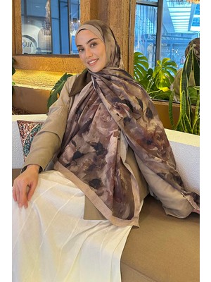 Lamelif Gül Desen Bambu Şal Vizon Yeşil