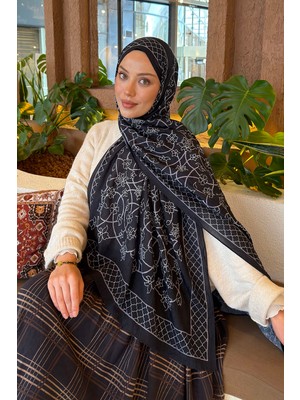 Lamelif Geometrik Desen Bambu Şal Siyah