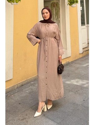 Lamelif Pat Detaylı Elbise Vizonrengi