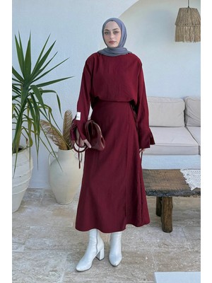 Lamelif Eteği Bağlama Detaylı Takım Bordo