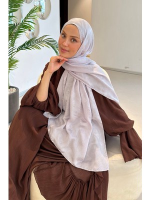 Lamelif Ağaçdalı Desen Ayrobin Floş Jakar  Şal Gümüş Gri