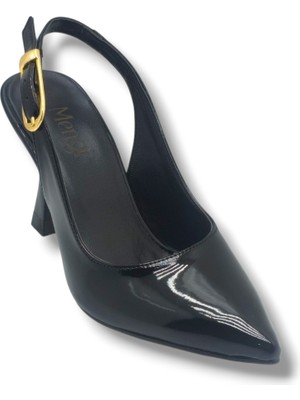 Mengi 692-26 Rugan Deri Arkası Açık Ince Topuk Kadın Stiletto(8,5cm)