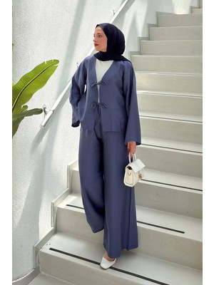 Lamelif Bağlama Detaylı Pantolonlu Takım Indigo