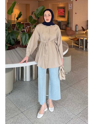 Lamelif Bağlamalı Gömlek Bej