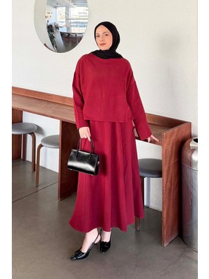 Lamelif Kol Biye Detaylı Takım Bordo