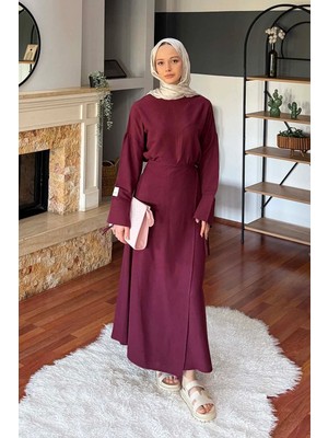 Lamelif Eteği Bağlama Detaylı Takım Mürdüm