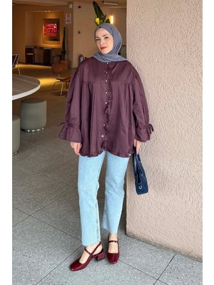 Lamelif Fırfır Detaylı Gömlek Mürdüm