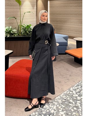Lamelif Gömlek-Etek Tesettür Takım Siyah