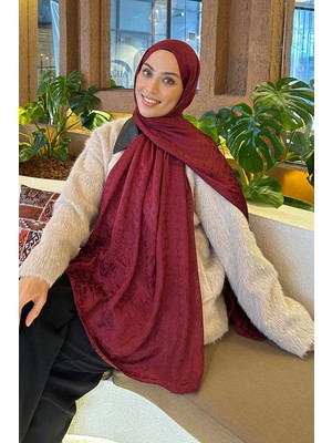 Lamelif Bloom Desen Ayrobin Floş Jakar Şal Bordo