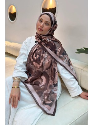 Lamelif Çiçek Desen Pamuk Şal Kahverengi