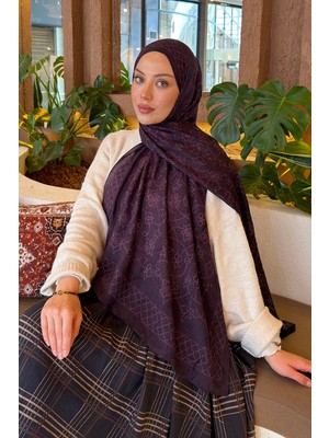Lamelif Geometrik Desen Bambu Şal Mor