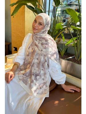 Lamelif Çiçek Desen Lara Soft Şal Bej